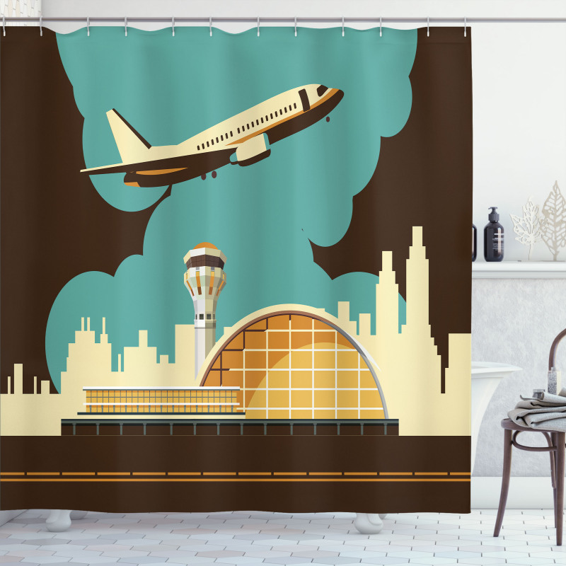 Airfield Plane and City Shower Curtain