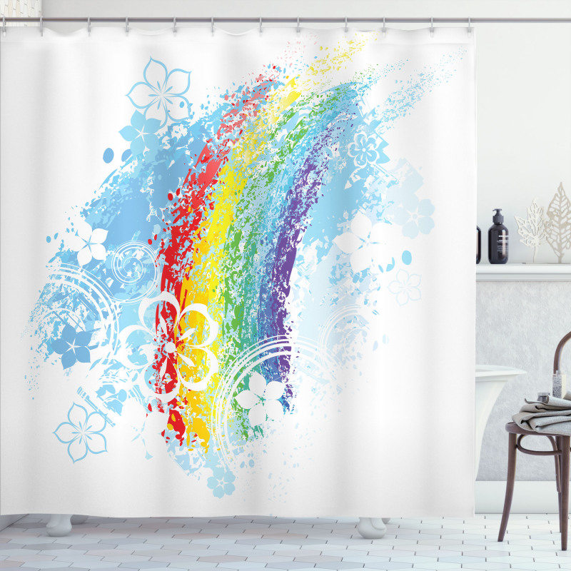 Grungy Colorful Flowers Shower Curtain