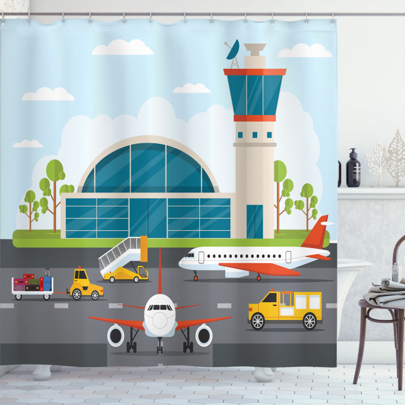 Cartoon Airfield Elements Shower Curtain