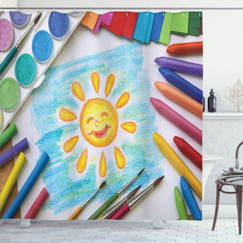 Child's Happy Sun Painting Shower Curtain