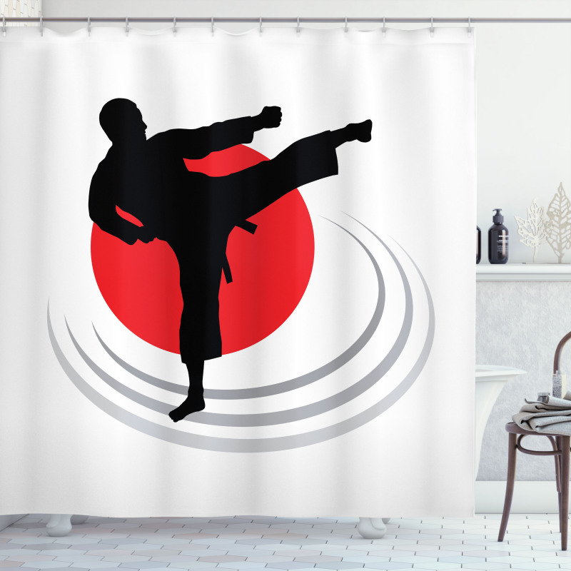 Man Karate Kick Silhouette Shower Curtain