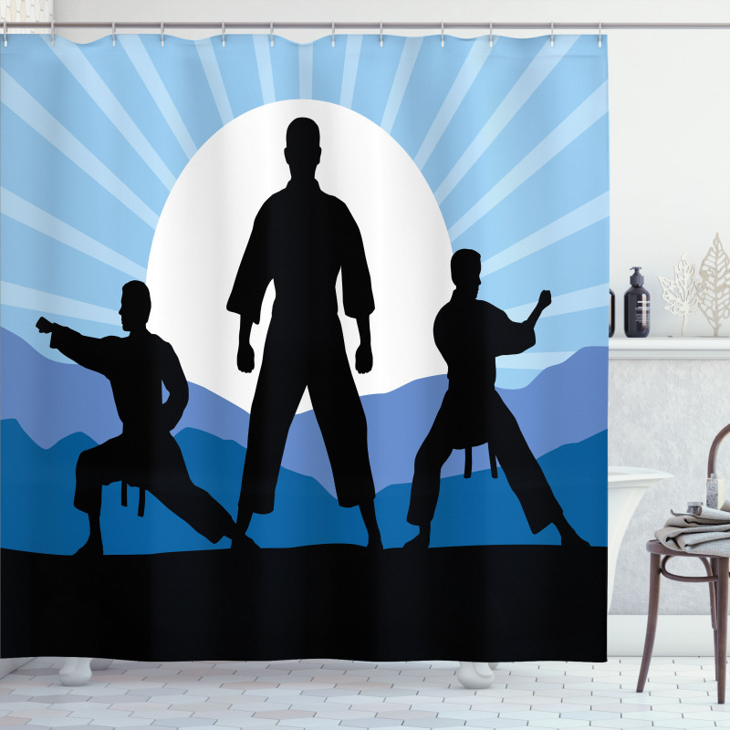 Karate Men Silhouettes Sun Shower Curtain