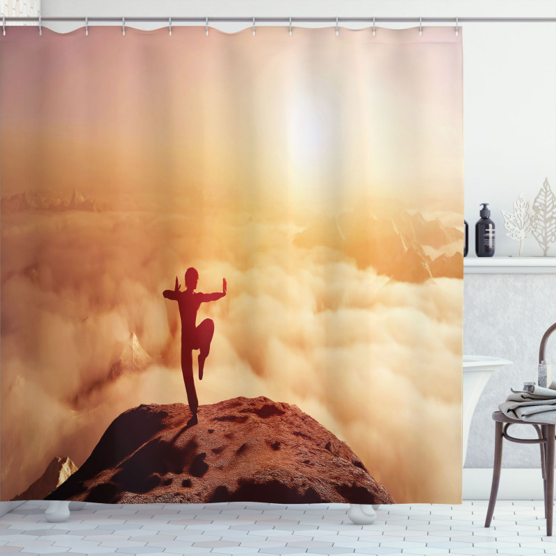 Karate Posed Man at Sunset Shower Curtain