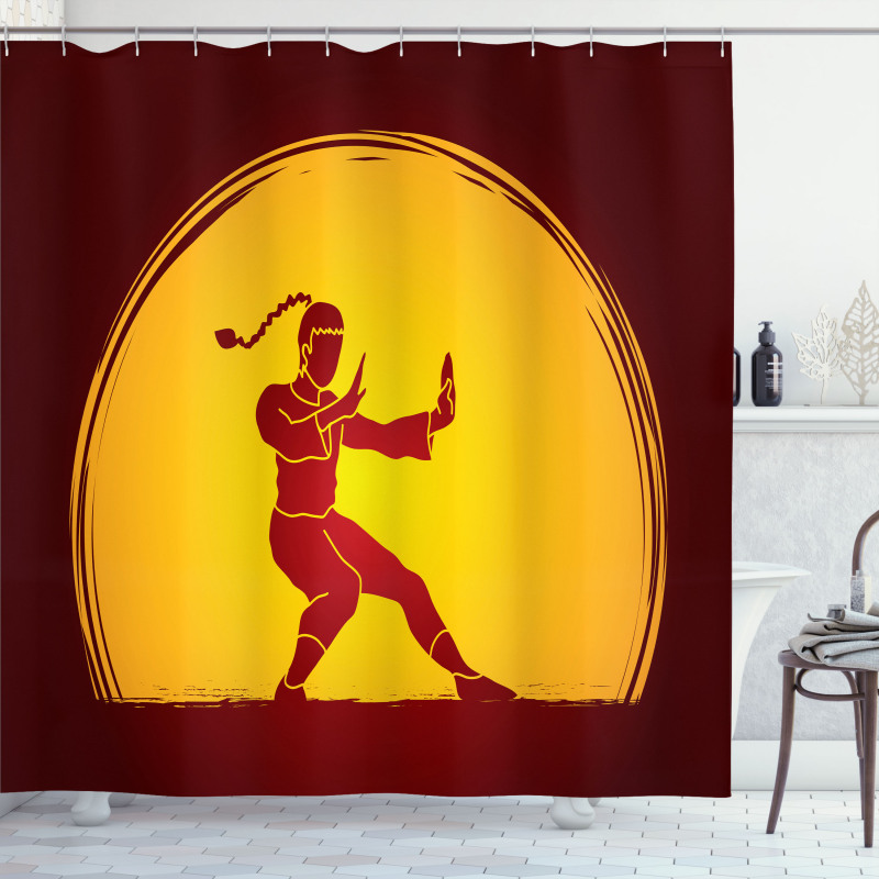 Bicolour Karate Pose Moon Shower Curtain