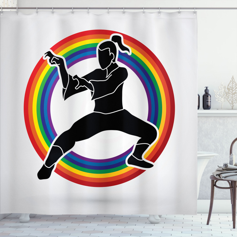 Karate on Rainbow Circle Shower Curtain