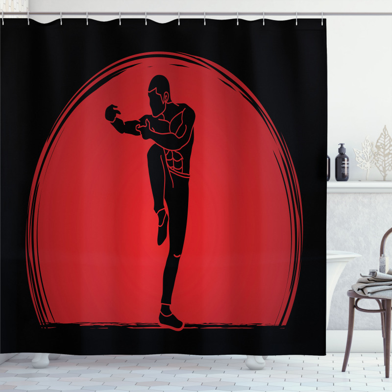 Man Silhouette Pose Round Shower Curtain