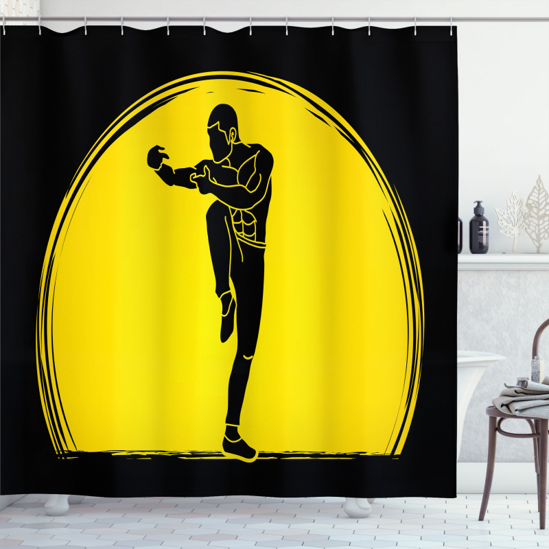 Karate Pose Man on Moon Shower Curtain