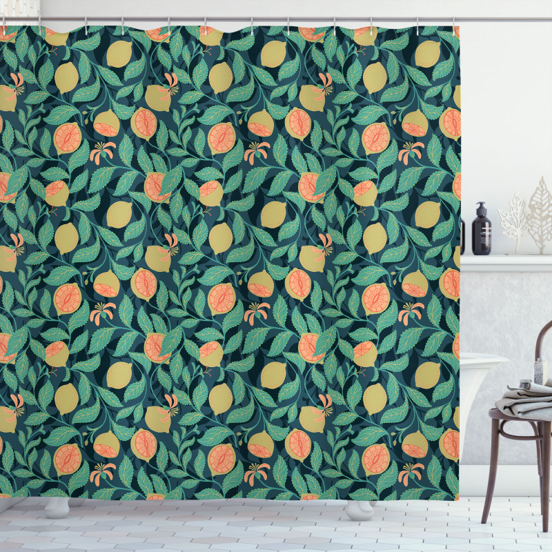 Citrus Leaf Botanical Art Shower Curtain