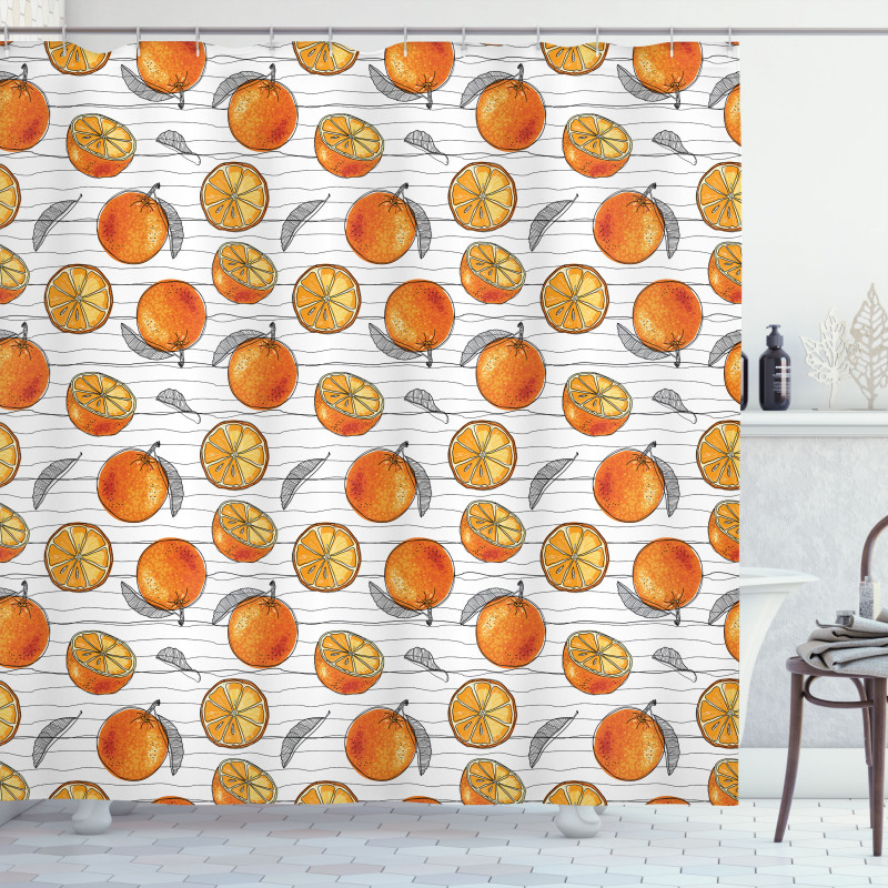 Sketch Lines and Oranges Shower Curtain