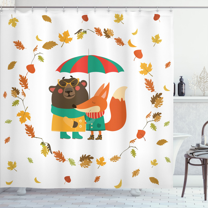 Autumn Fox and Bear Shower Curtain