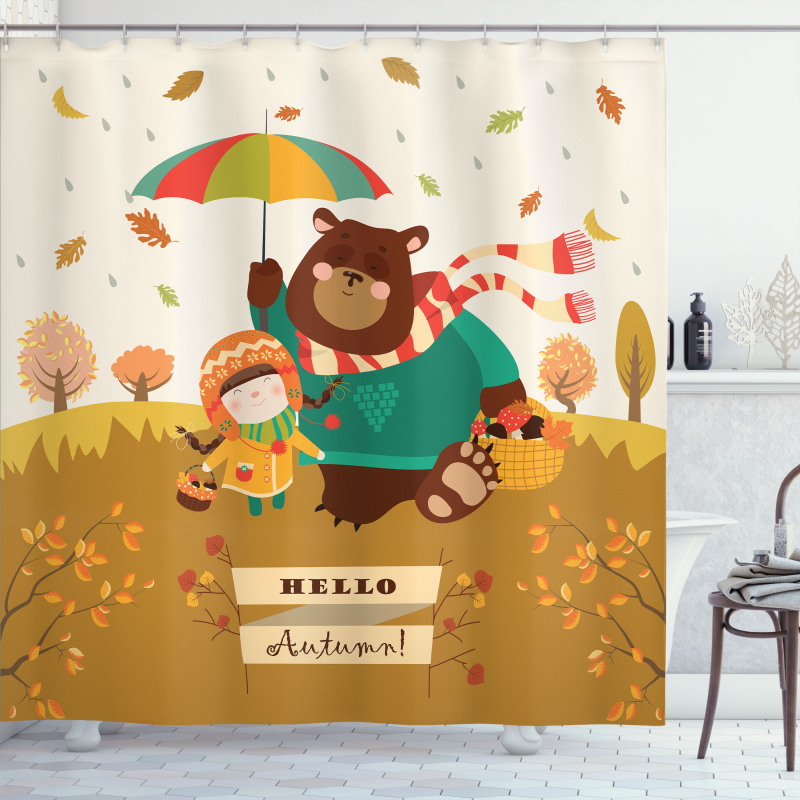 Hello Autumn Cartoon Shower Curtain