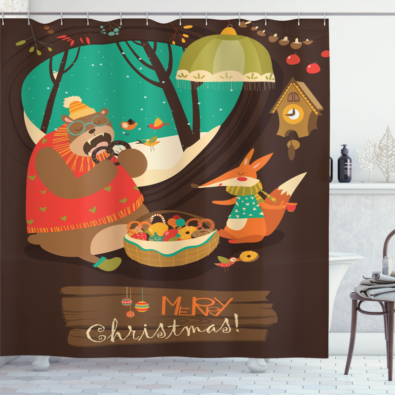 Bear and Fox Xmas Shower Curtain