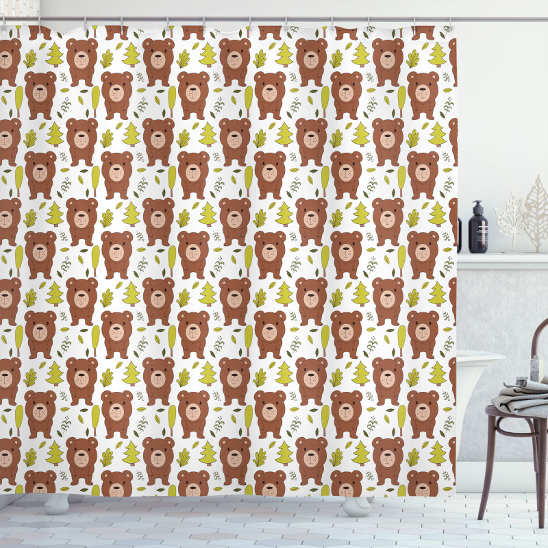 Bear and Leaves Shower Curtain