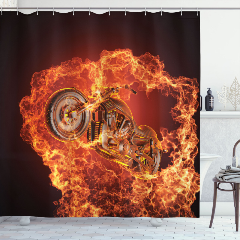 Motorbike in Fire Shower Curtain