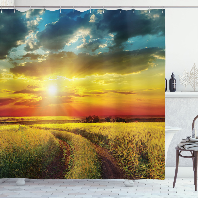 Sunset Over Field Picture Shower Curtain