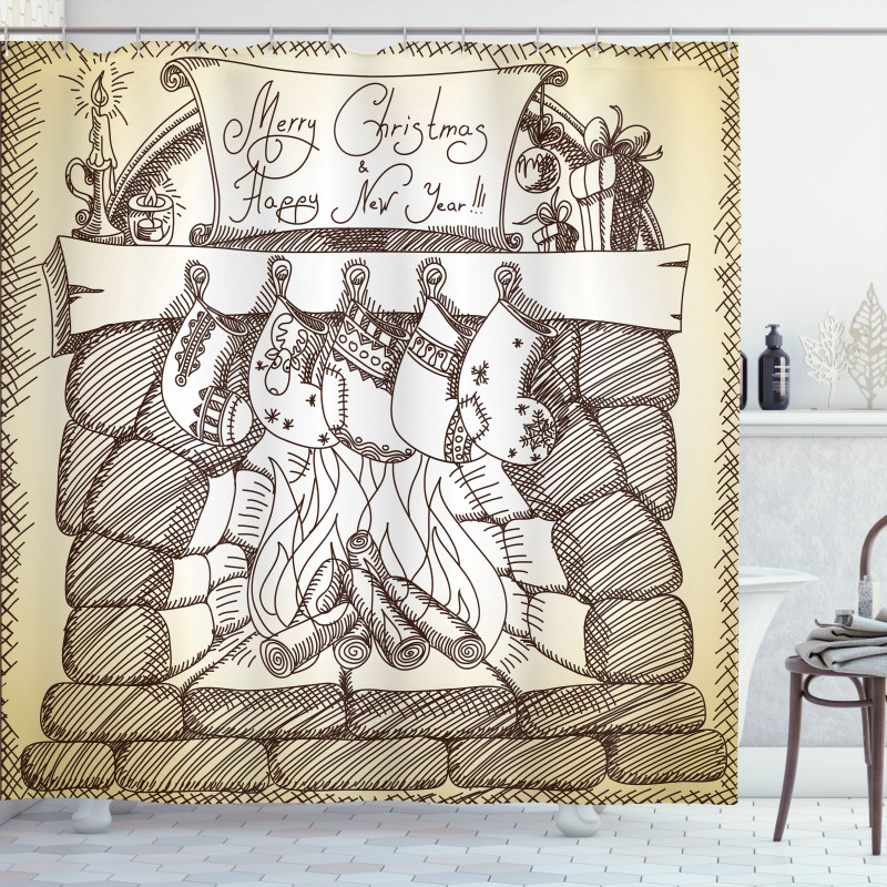 Christmas Sketch Stocking Shower Curtain