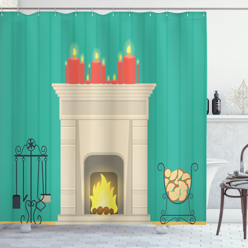 Classic Log Fire Candles Shower Curtain