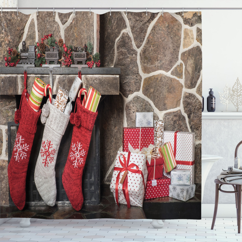 Stockings and Gift Boxes Shower Curtain