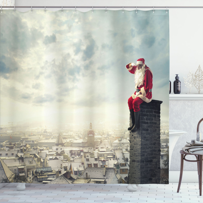 Santa Sits on Chimney Shower Curtain