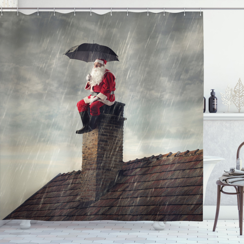 Santa on Chimney in Rain Shower Curtain