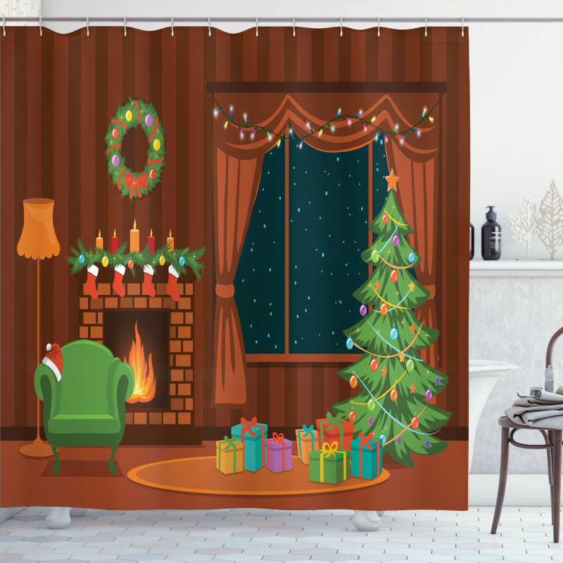 Cartoon Christmas Room Shower Curtain