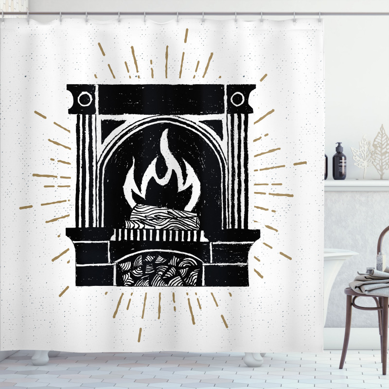 Vintage Log Fire Image Shower Curtain