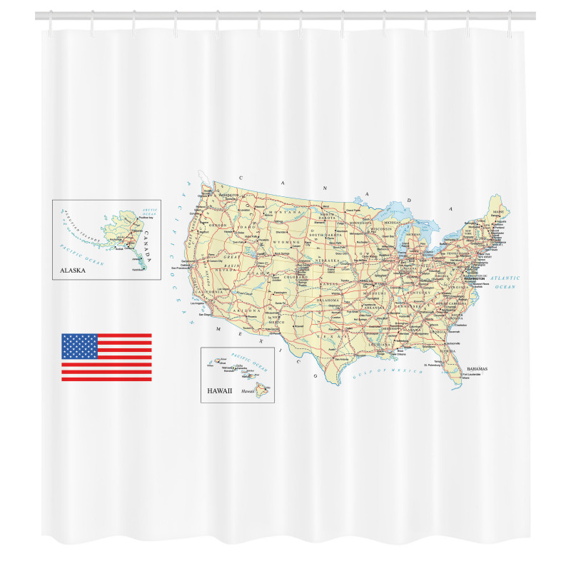 Haritalar Duş Perdesi ABD Haritası Temalı