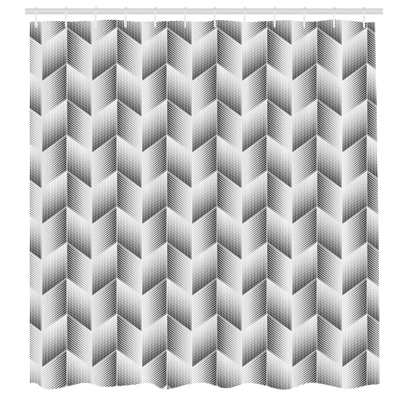 Geometrik Duş Perdesi Beyaz Siyah Benekli Çizgili Grafik Çizim