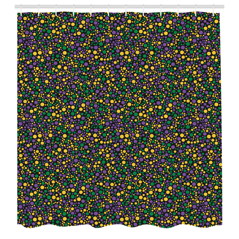 Geometrik Duş Perdesi Mor Yeşil ve Sarı Noktalar Desenli Daire
