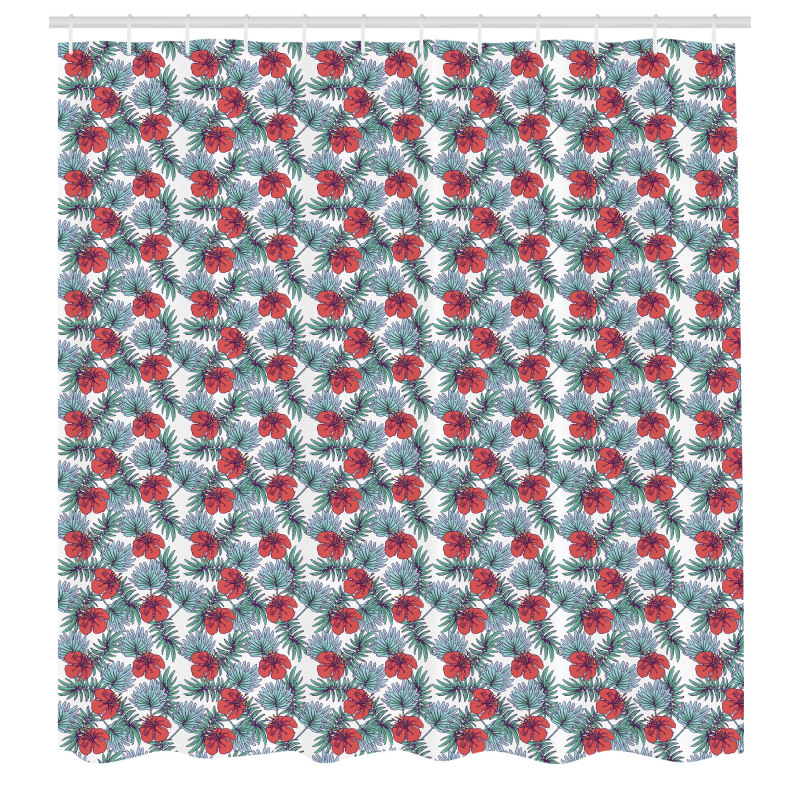 Tropikal Duş Perdesi Egzotik Şık Çiçekler