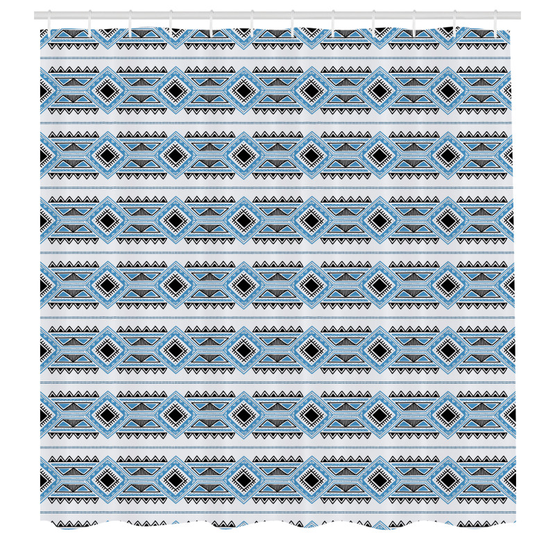 Geleneksel Duş Perdesi Üçgenler ve Kareler ile Etnik Desenler