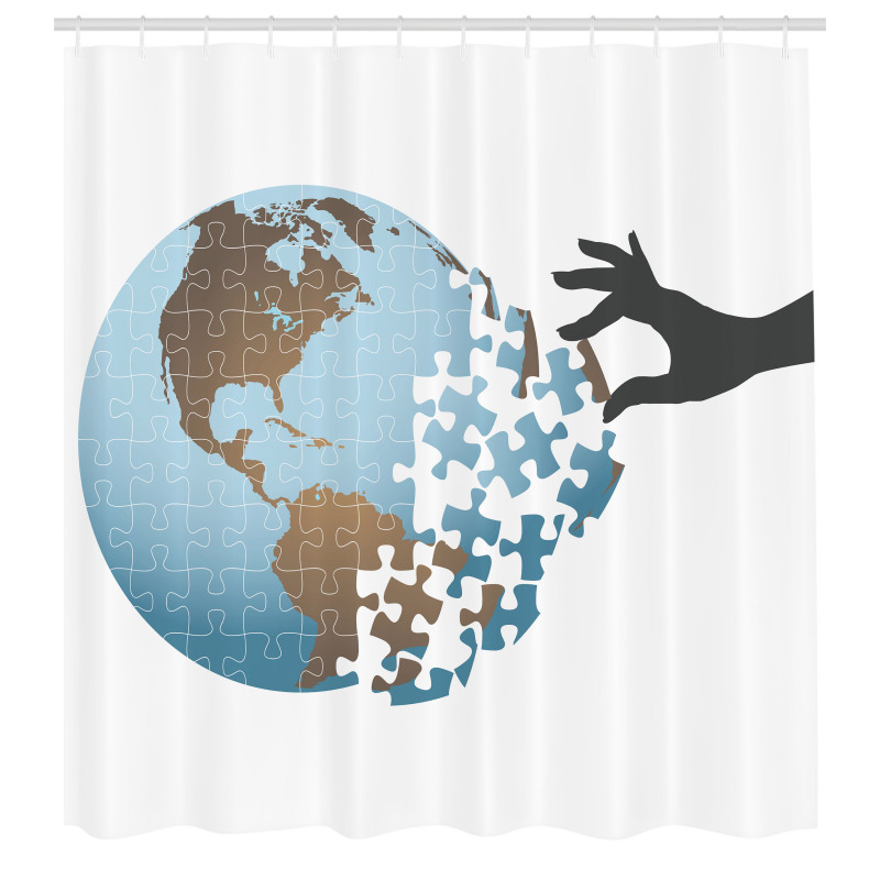 Bulmaca Duş Perdesi Puzzle Şeklindeki Dünya Desenli Global