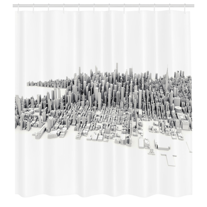 Mimari Duş Perdesi Şehrin Siyah Beyaz 3D Modellemesi Binalar