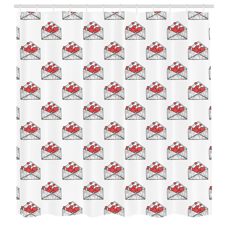 Sevgililer Günü Duş Perdesi Kalpli Zarf Desenli
