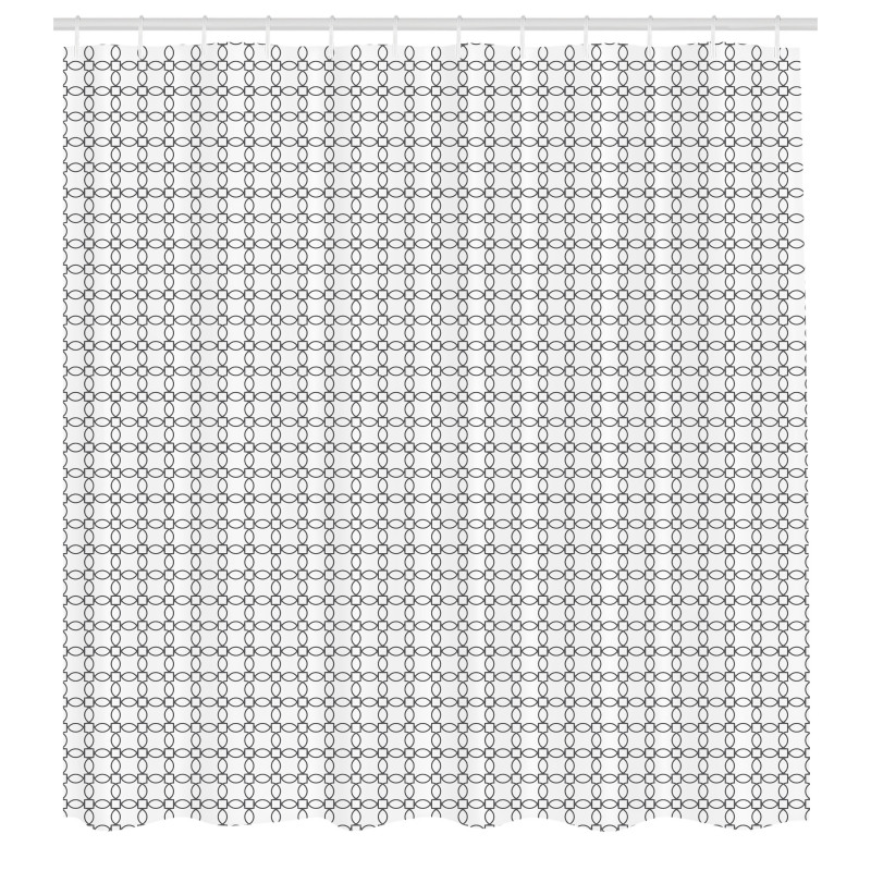 Geometrik Duş Perdesi Küçük Pötikareli Kare Daire Kompozisyonu