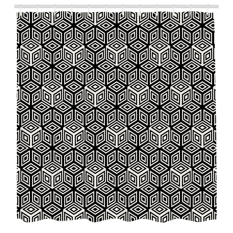 Geometrik Duş Perdesi Monokrom Stil Modern Küpeler ve Kareler 