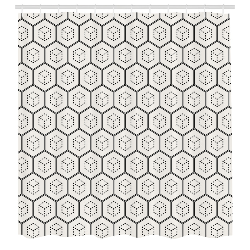 Geometrik Duş Perdesi Kesik Çizgilerden Oluşan Küp Şekilleri