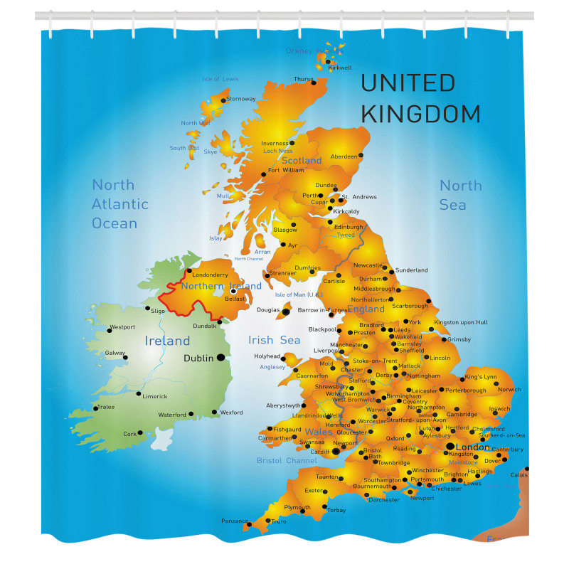 Coğrafya Duş Perdesi Detaylı Birleşik Krallık Haritası Çizimi