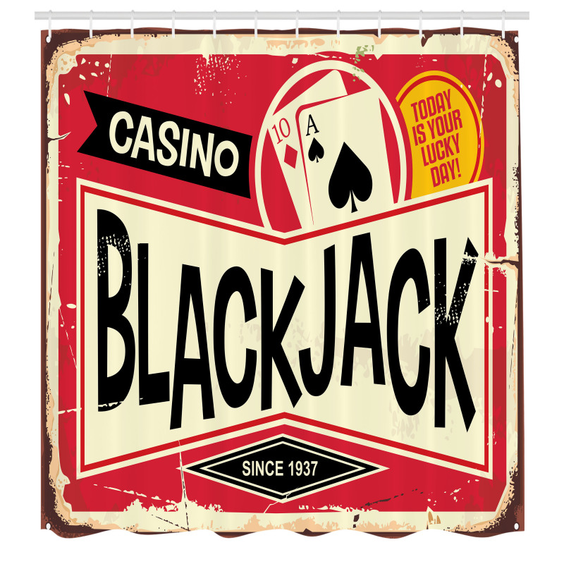 Kumar Duş Perdesi Retro Tabela Stilinde Blackjack Oyunu Metni