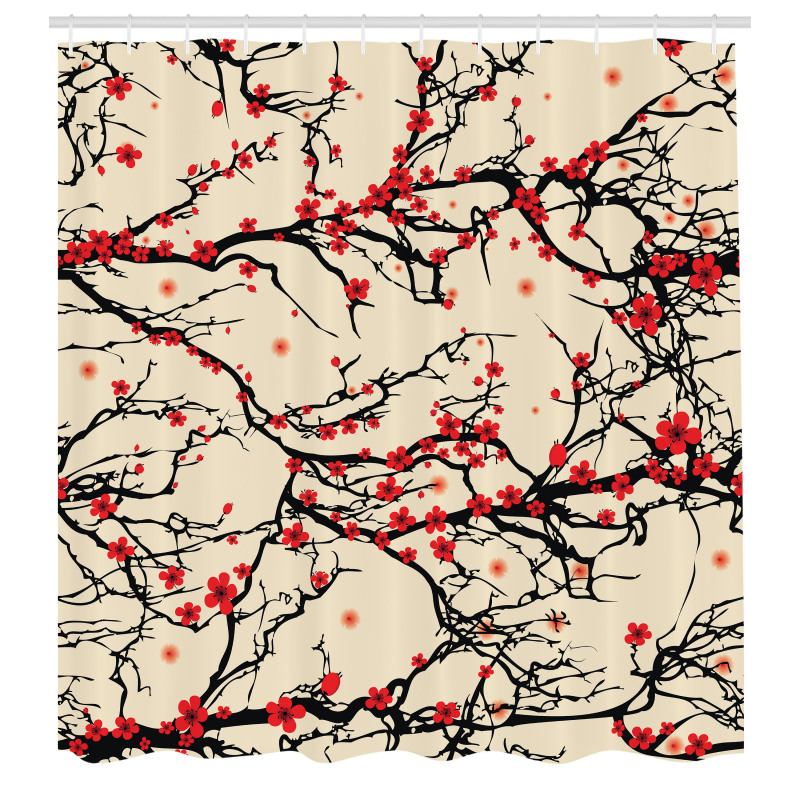 Bahar Duş Perdesi Kuru Dallarda Açan Kiraz Çiçekleri Deseni 