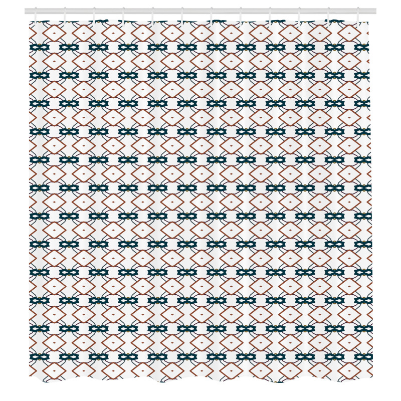 Geometrik Duş Perdesi Mavi Dörtgenli Desenli