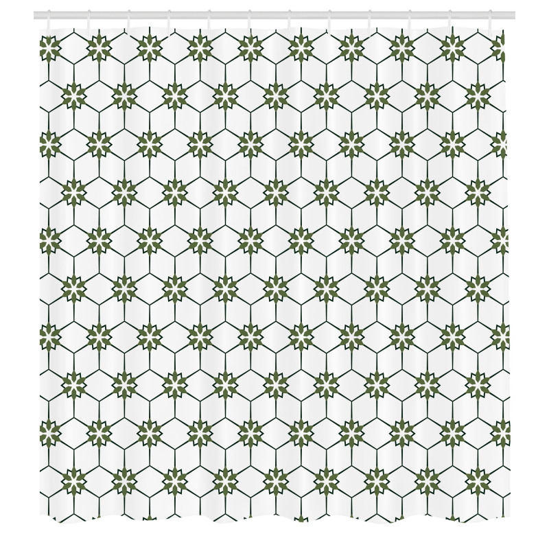 Geometrik Duş Perdesi Karo Stilinde Altıgen Çiçekler Desenli