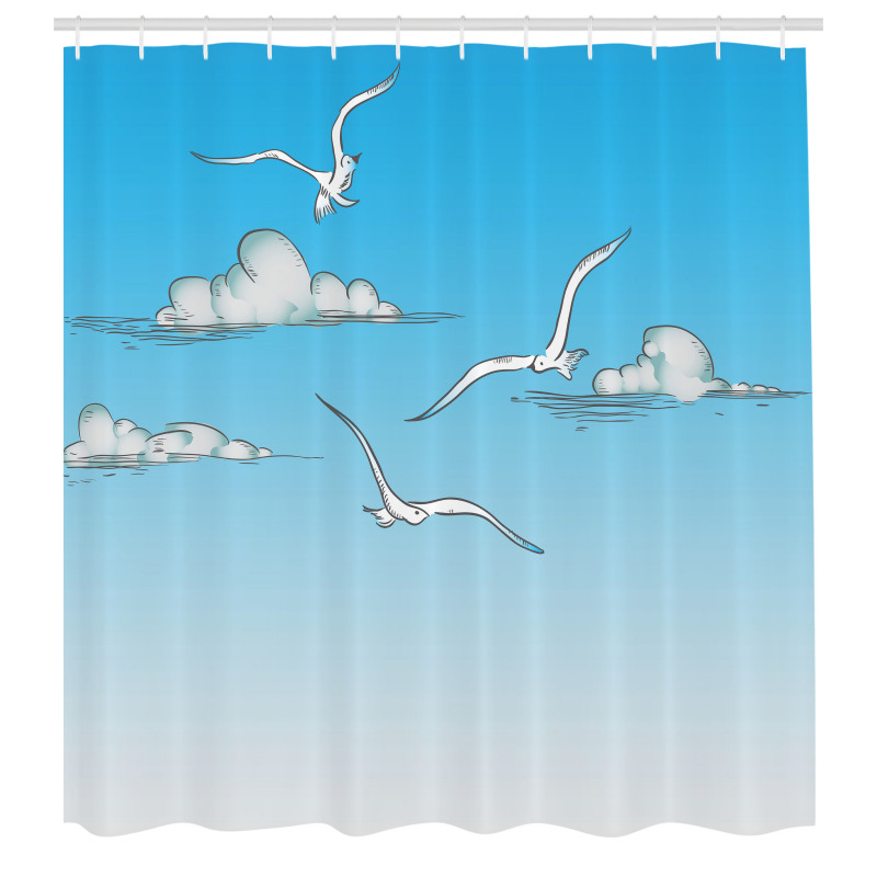 Gökyüzü Duş Perdesi Martı ve Bulut Desenli