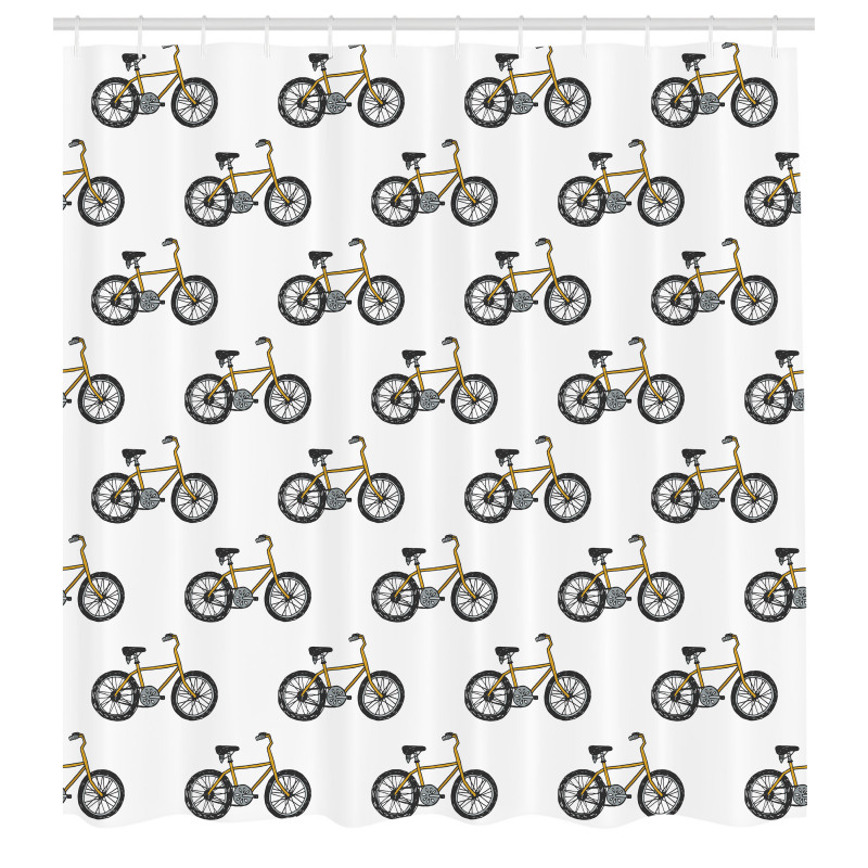 Ulaşım Araçları Duş Perdesi Tekrarlı Silüetler Bisiklet Desenli