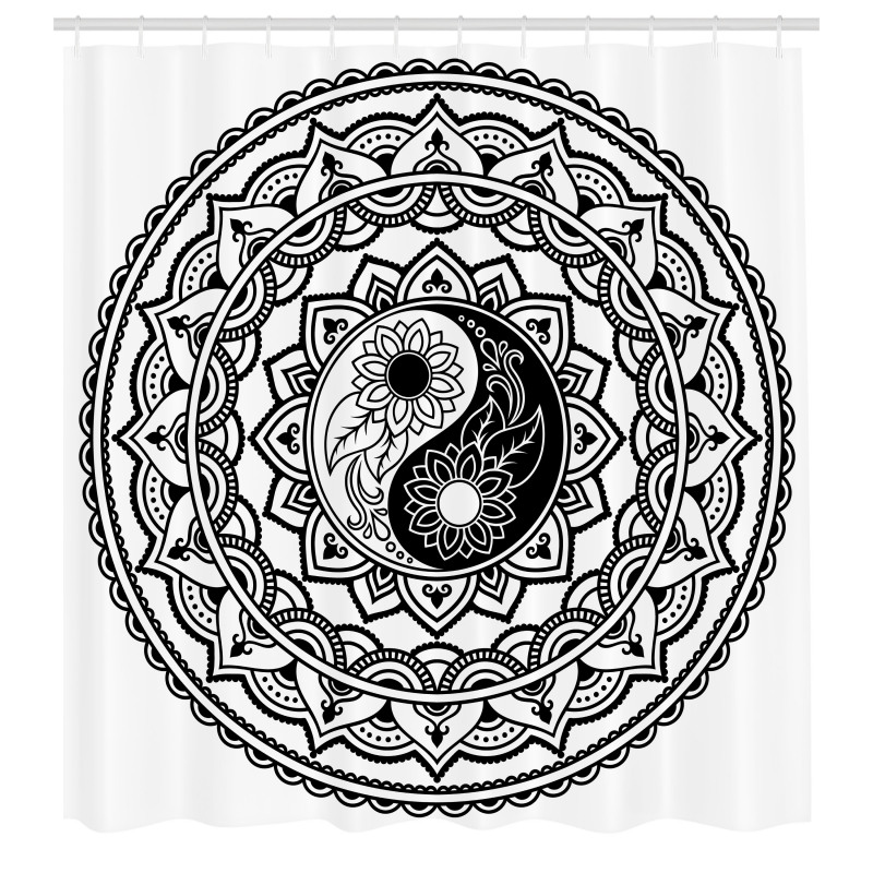 Geometrik Duş Perdesi Yin Yang ve Mandala