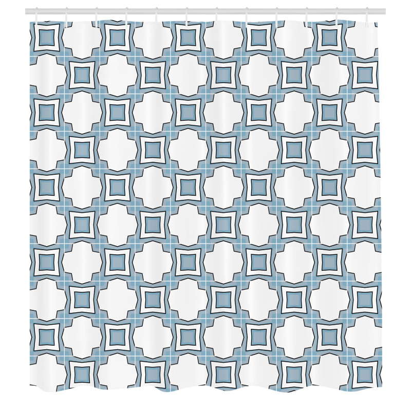 Geometrik Duş Perdesi Mavi Mozaik Seramik Desenli