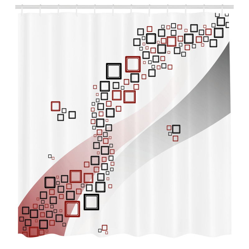 Geometrik Duş Perdesi Kırmızı Siyah Çerçeve