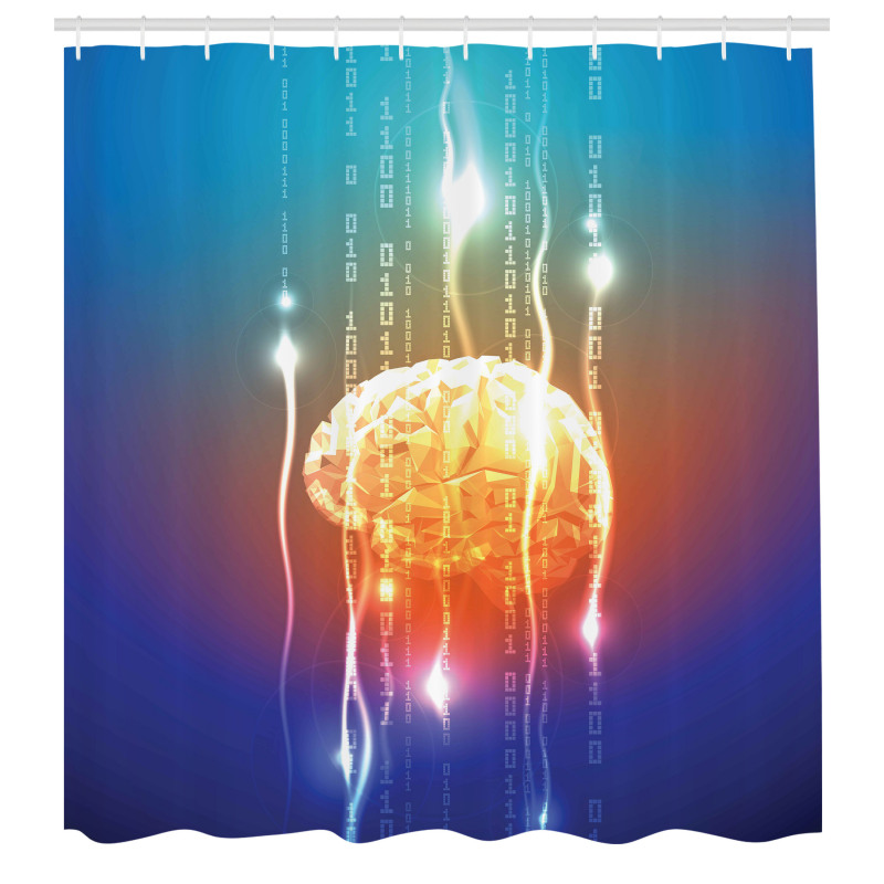 Bilim Temalı Duş Perdesi Geometrik Beyin Desenli