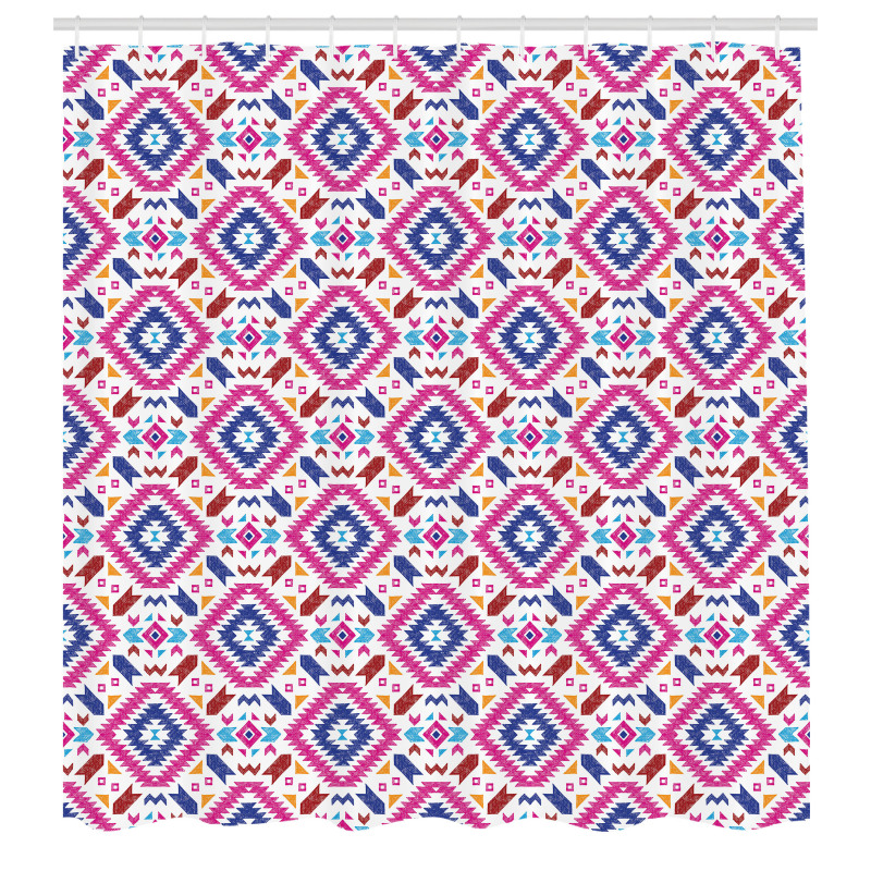 Geometrik Duş Perdesi Mavi Kilim Desenli