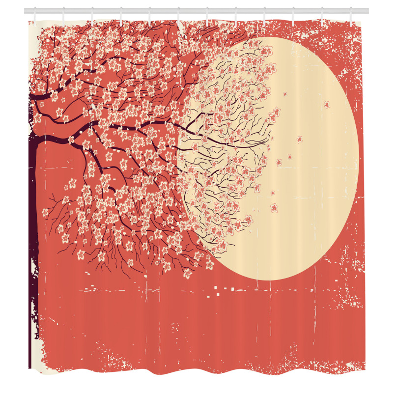 Sanatsal Duş Perdesi Kiraz Çiçekleri Desenli